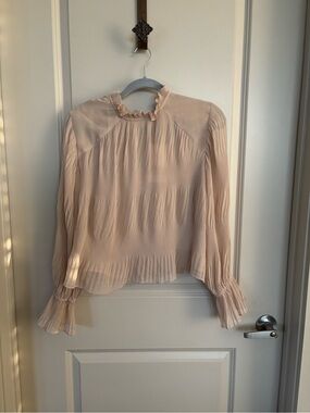 ZARA Women’s Pleated Chiffon Ruffle Neck Blouse - Light Blush NWT size Medium